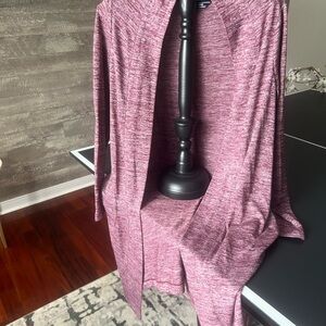 Lands End Women’s Purple & White Open Front Cardigan with Pockets XS